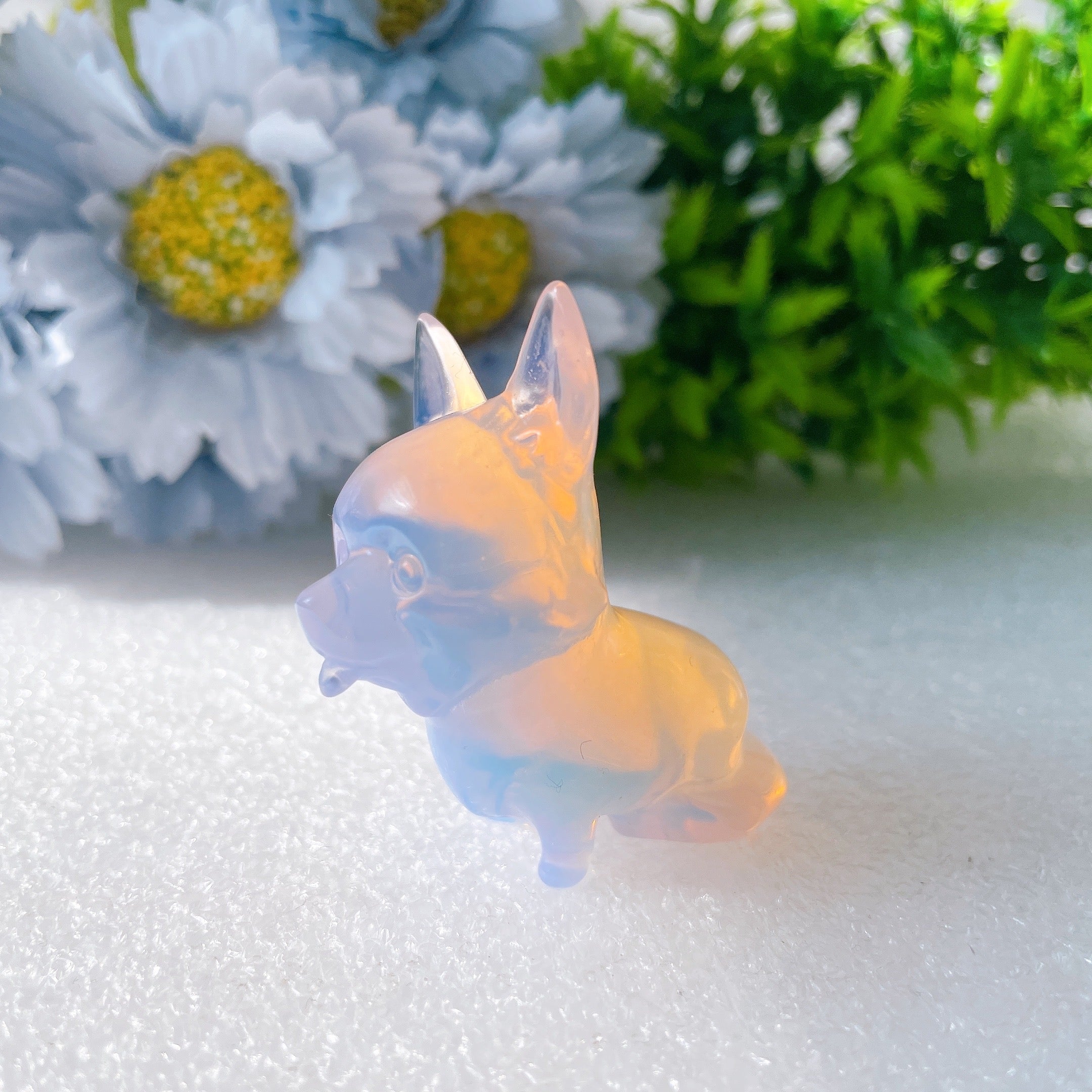 2 inch Pink & Blue Opalite Crystal Dog Figurines