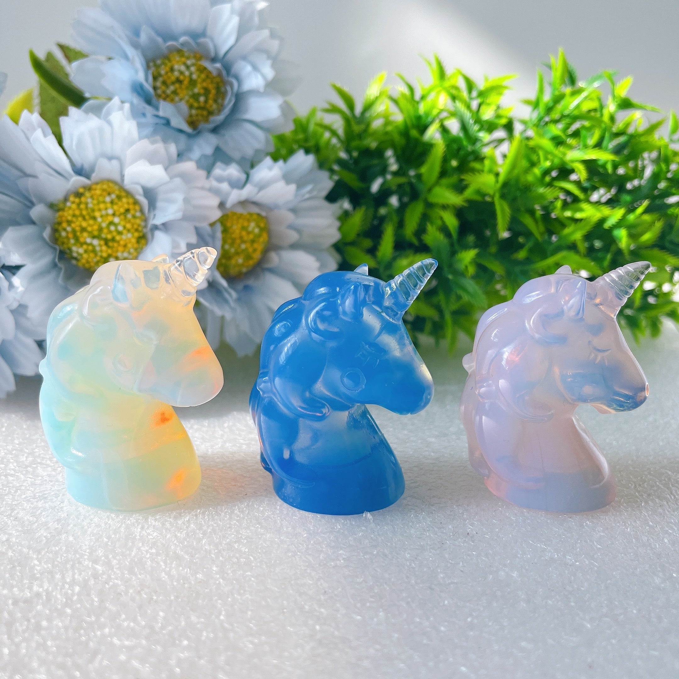 2 inch Pink Blue Opalite Unicorn Crystal Carving