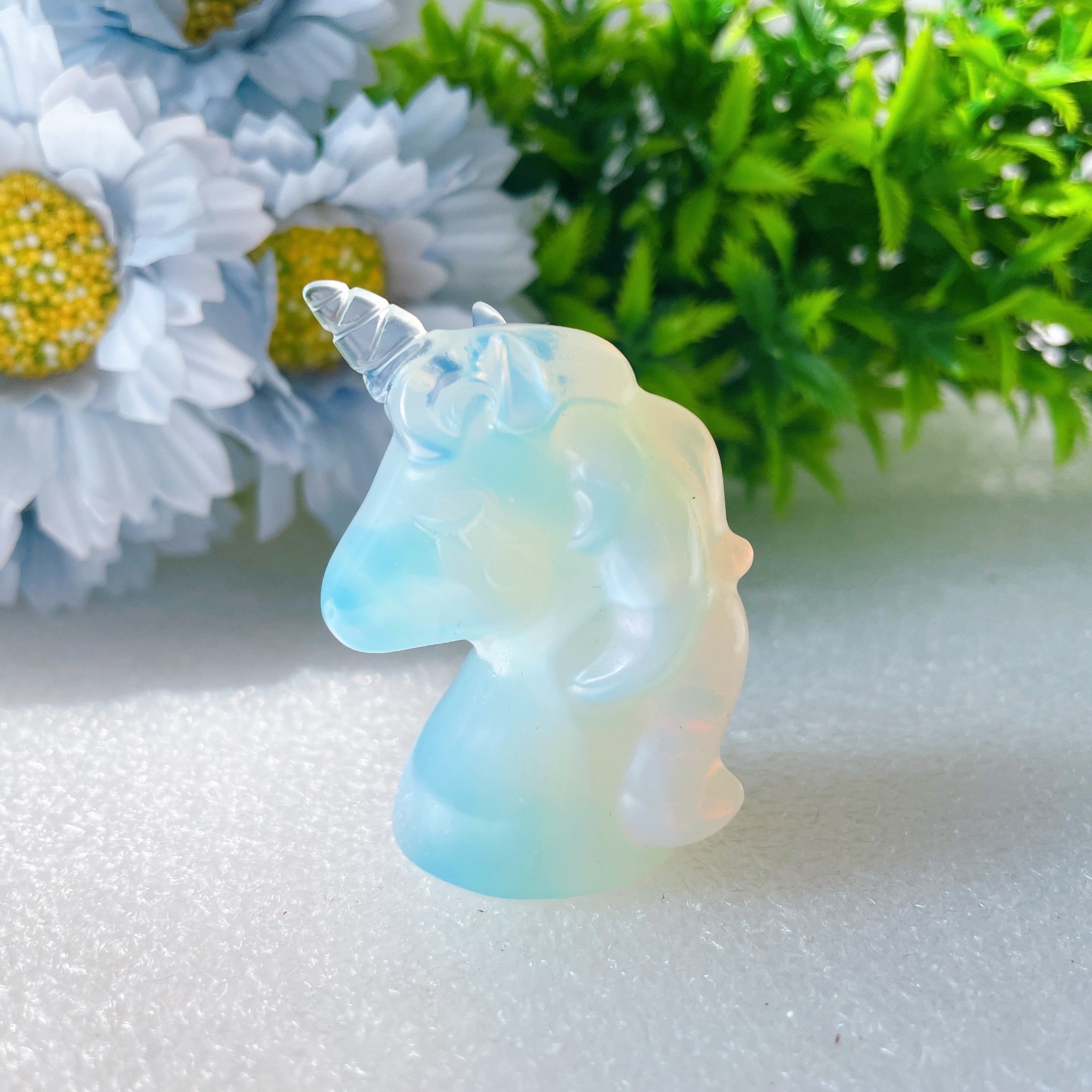 2 inch Pink Blue Opalite Unicorn Crystal Carving