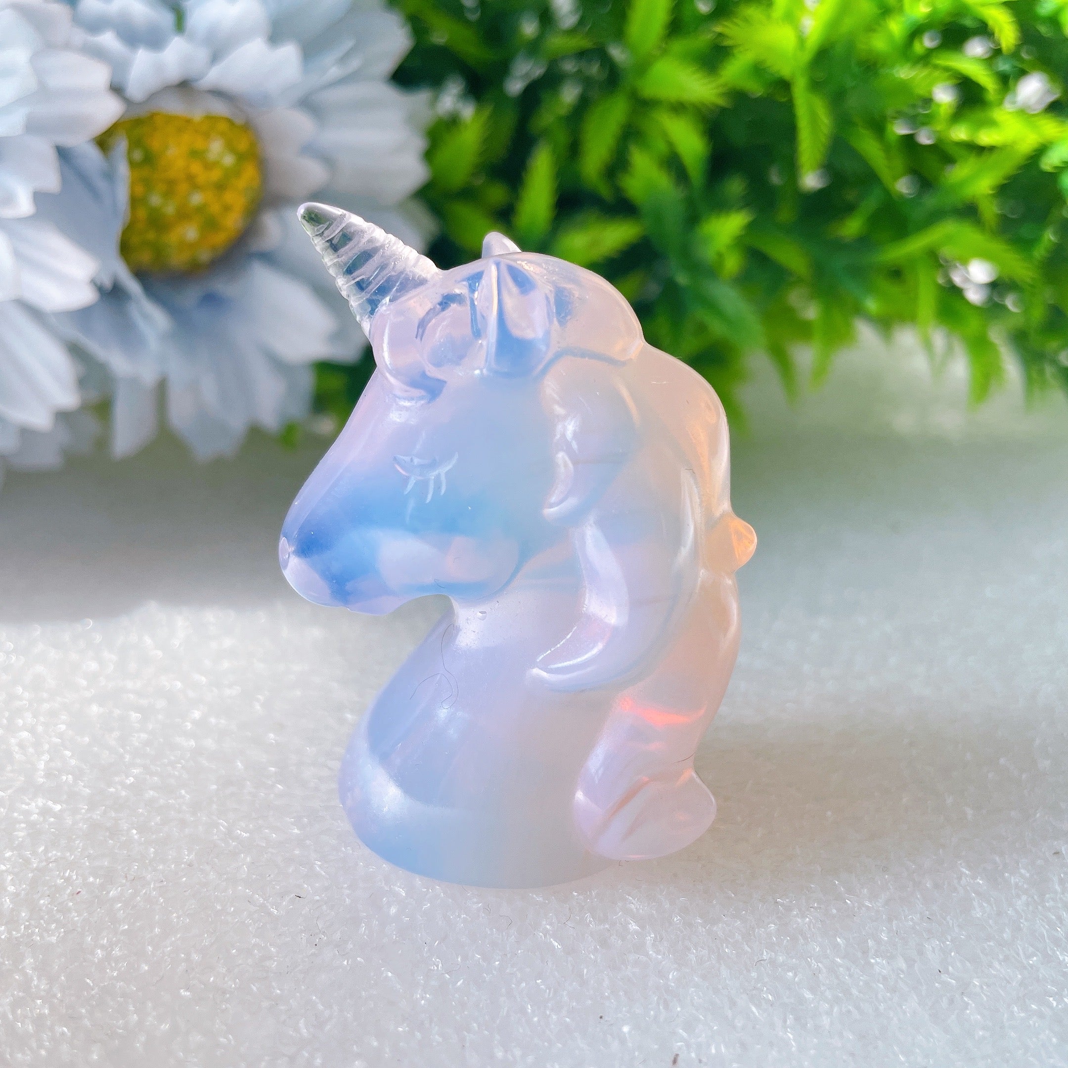 2 inch Pink Blue Opalite Unicorn Crystal Carving