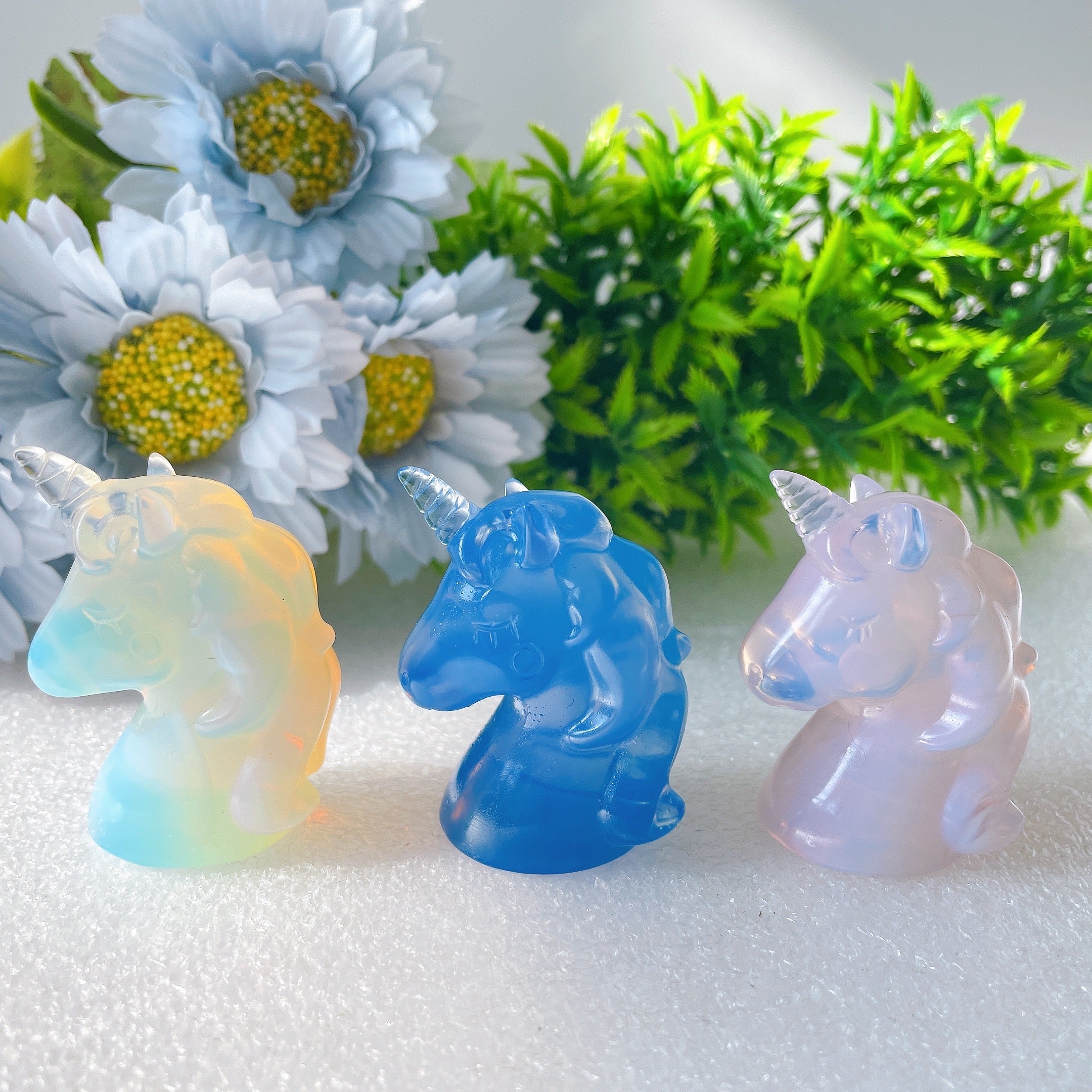 2 inch Pink Blue Opalite Unicorn Crystal Carving