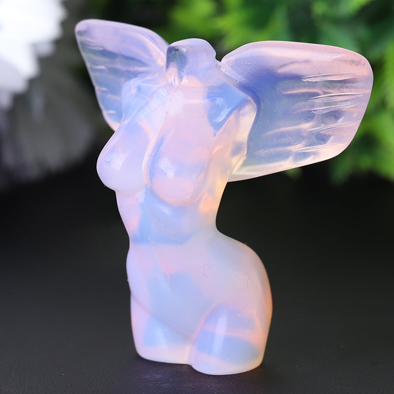 2 Inch Pink Opalite Crystal Angel Figurine with Wings