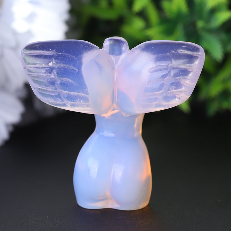 2 Inch Pink Opalite Crystal Angel Figurine with Wings
