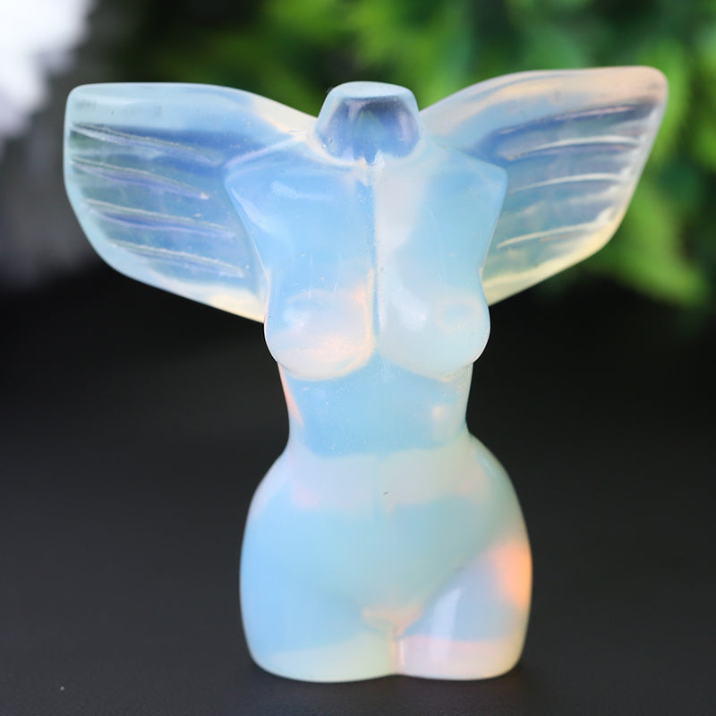 2 Inch Pink Opalite Crystal Angel Figurine with Wings