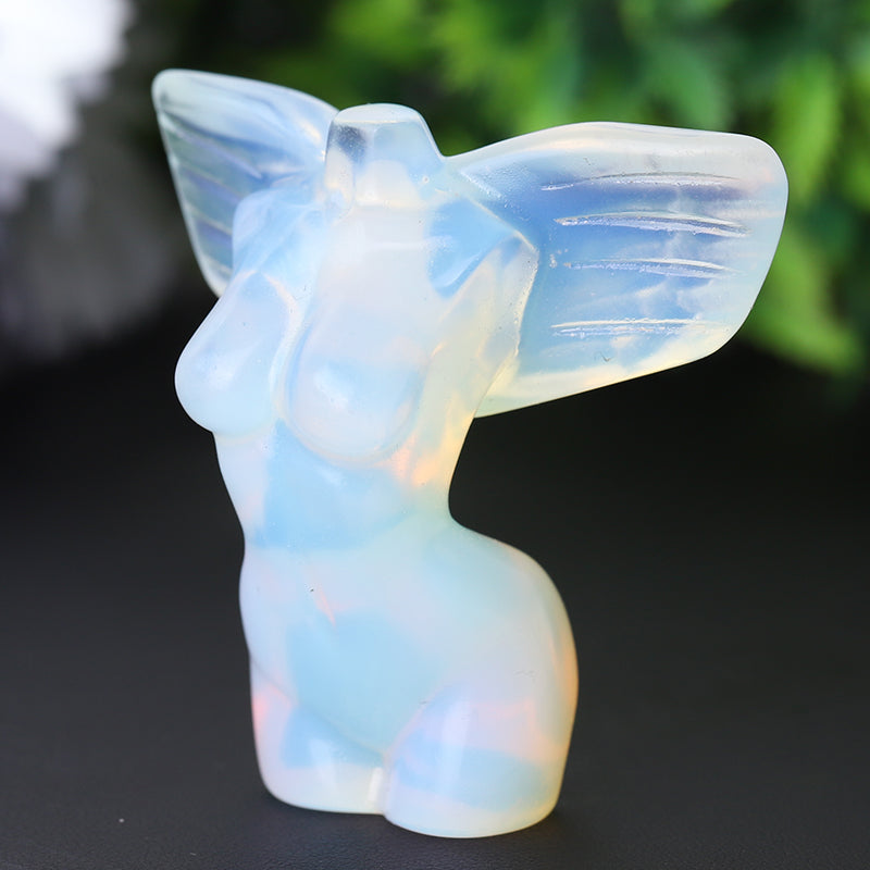 2 Inch Pink Opalite Crystal Angel Figurine with Wings