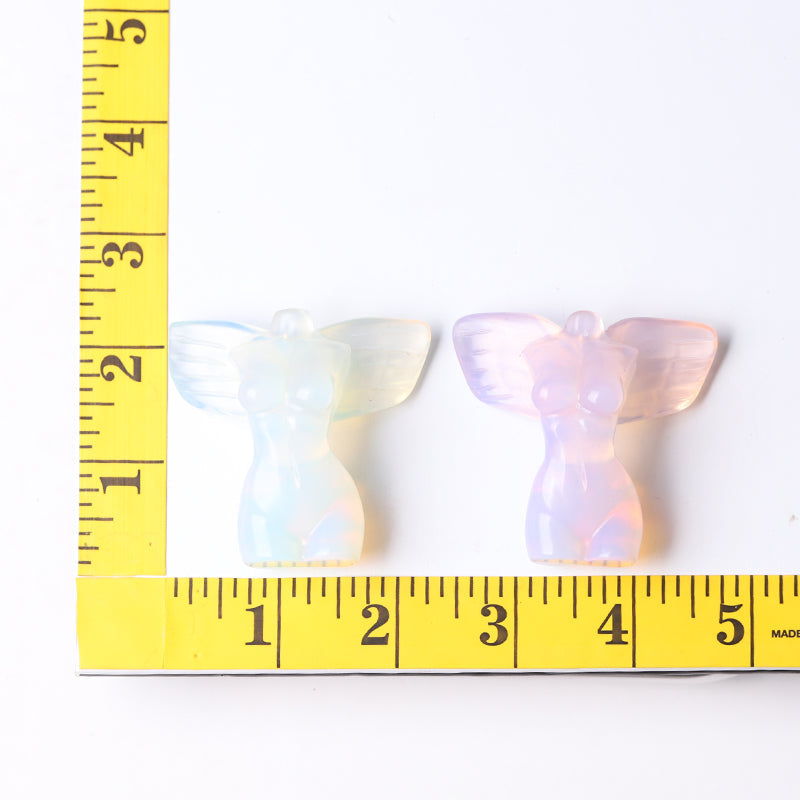 2 Inch Pink Opalite Crystal Angel Figurine with Wings