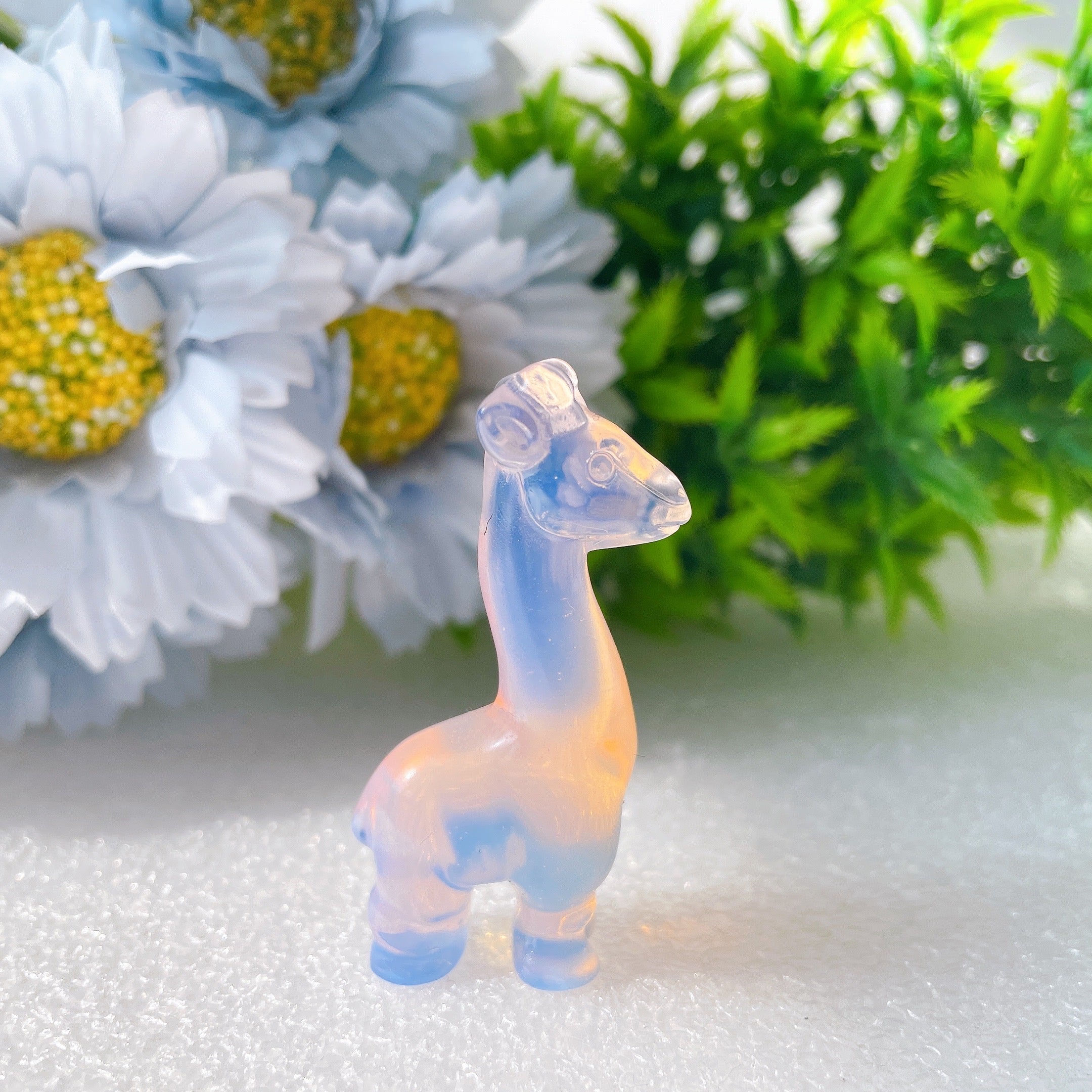 2 inch Pink Opalite Giraffe Crystal Animal Carving