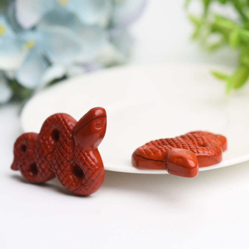 2-Inch Red Jasper Snake Crystal Carving Figurine