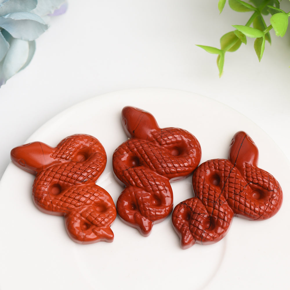 2-Inch Red Jasper Snake Crystal Carving Figurine