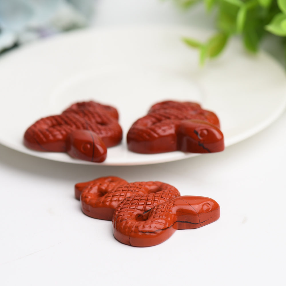 2-Inch Red Jasper Snake Crystal Carving Figurine