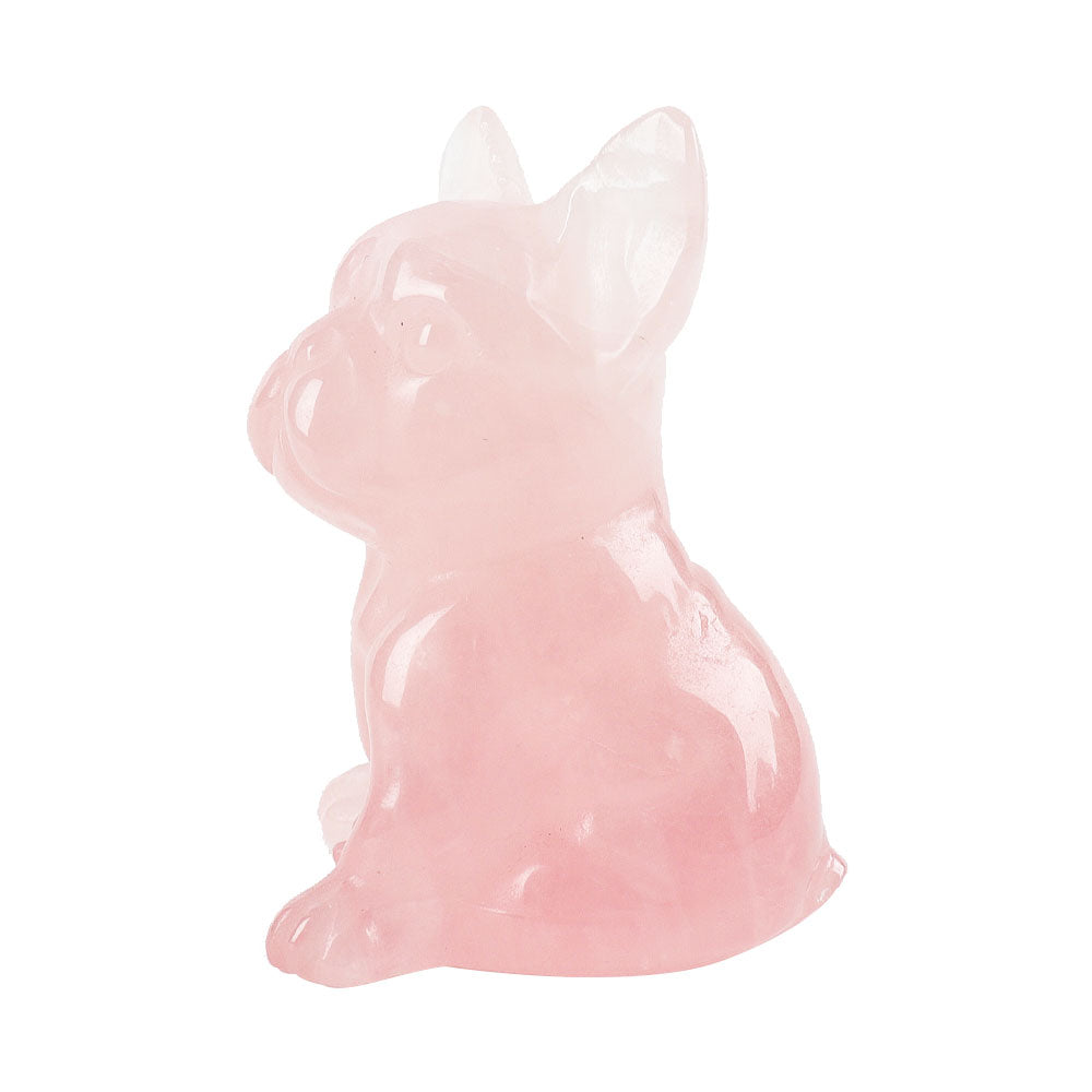 2-Inch Rose Quartz Crystal Dog Carving Figurine