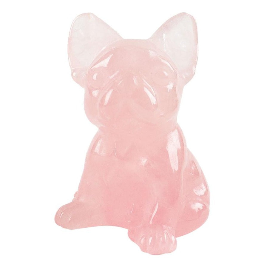 2-Inch Rose Quartz Crystal Dog Carving Figurine