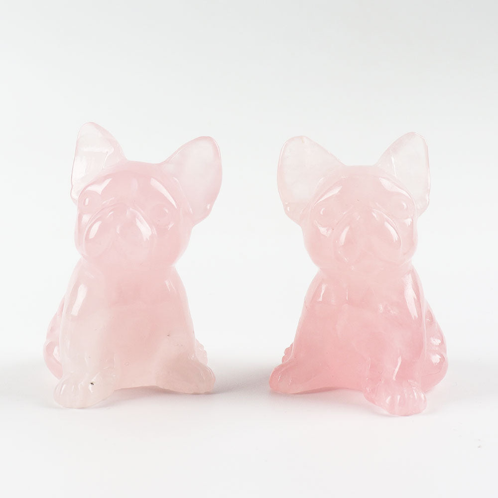 2-Inch Rose Quartz Crystal Dog Carving Figurine