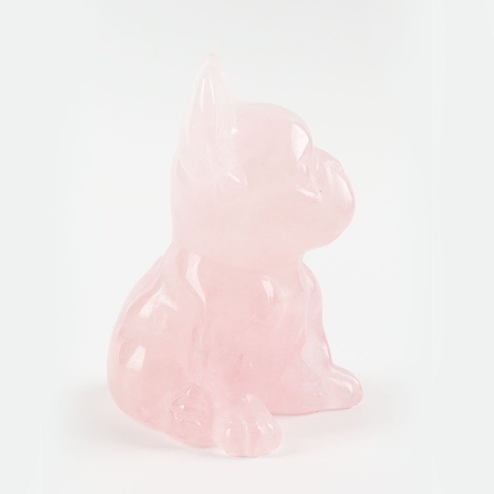 2-Inch Rose Quartz Crystal Dog Carving Figurine