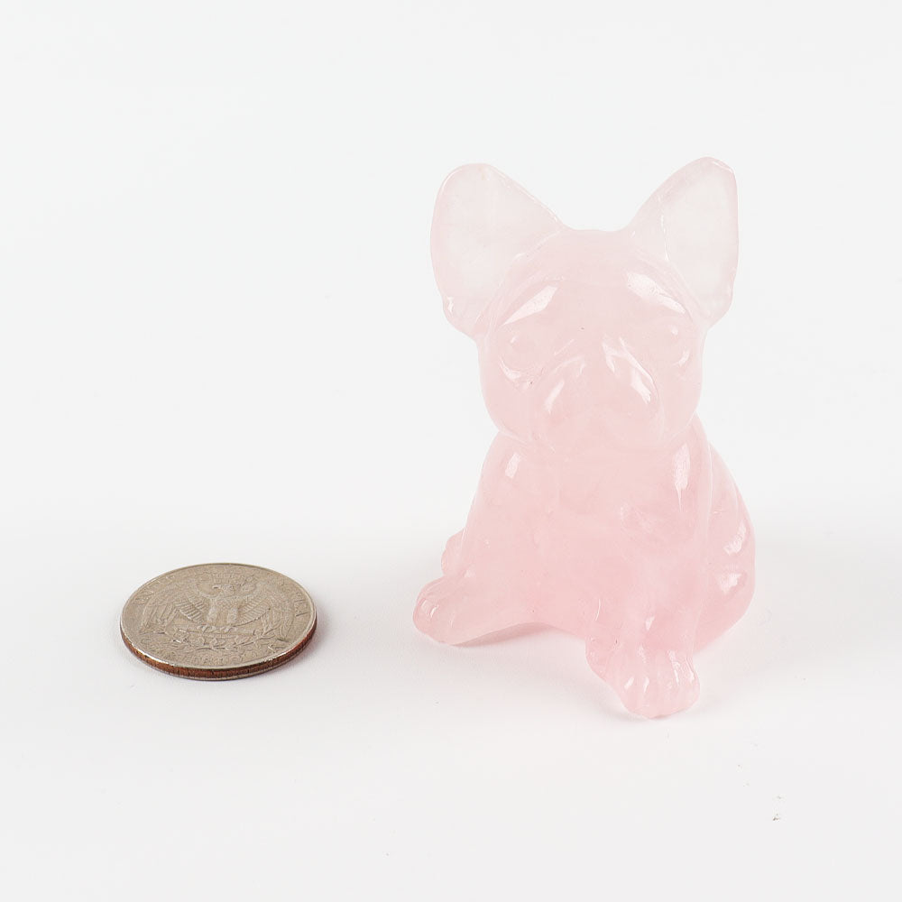 2-Inch Rose Quartz Crystal Dog Carving Figurine