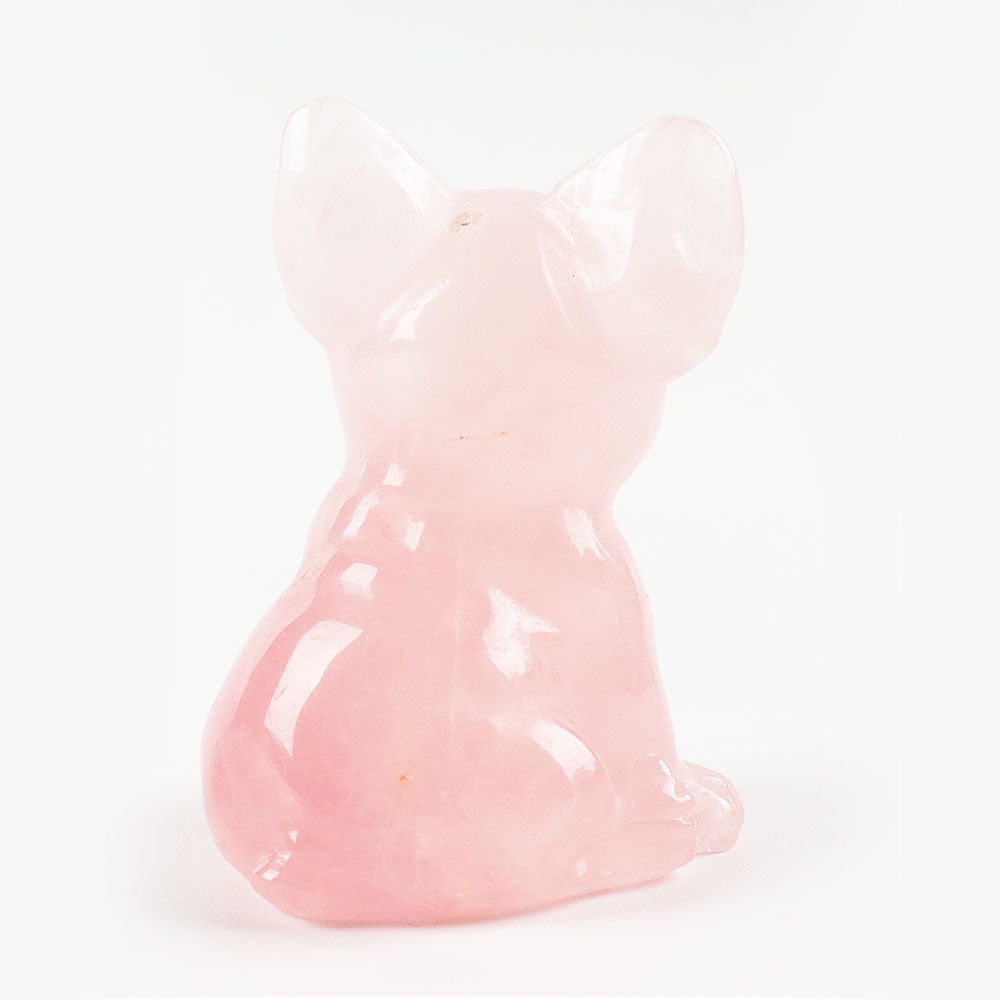 2-Inch Rose Quartz Crystal Dog Carving Figurine
