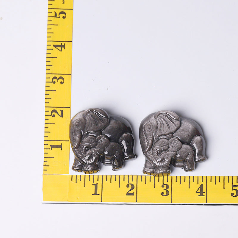 2 inch Silver Obsidian Crystal Elephant Carving