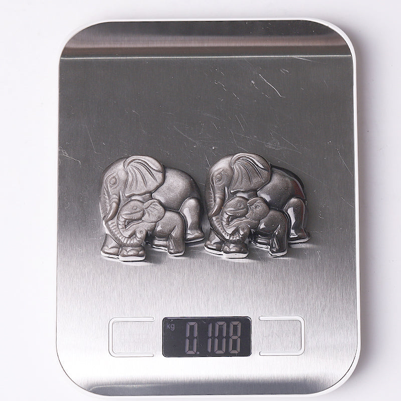 2 inch Silver Obsidian Crystal Elephant Carving