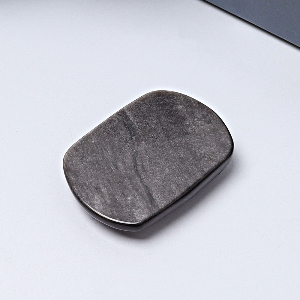 2 Inch Silver Obsidian Crystal Wolf Carving Sculpture