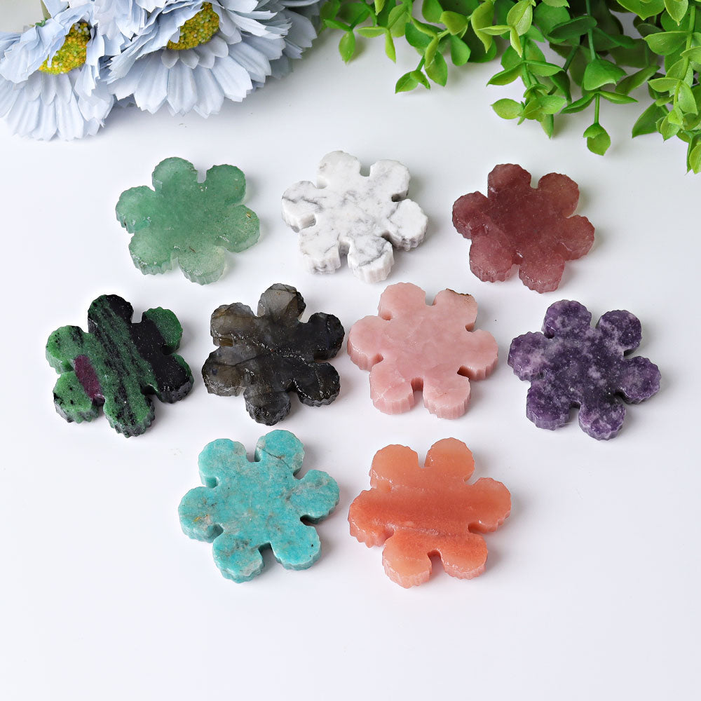 2 Inch Snowflake Crystal Figurines Hand-Carved Gemstone Art