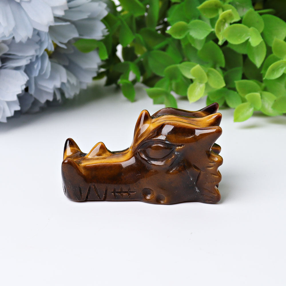 2-inch Tiger Eye Dragon Head Crystal Carving for Feng Shui