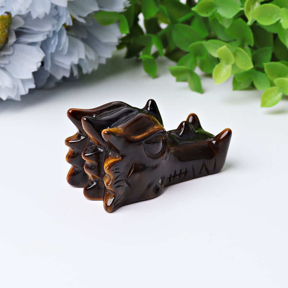 2-inch Tiger Eye Dragon Head Crystal Carving for Feng Shui