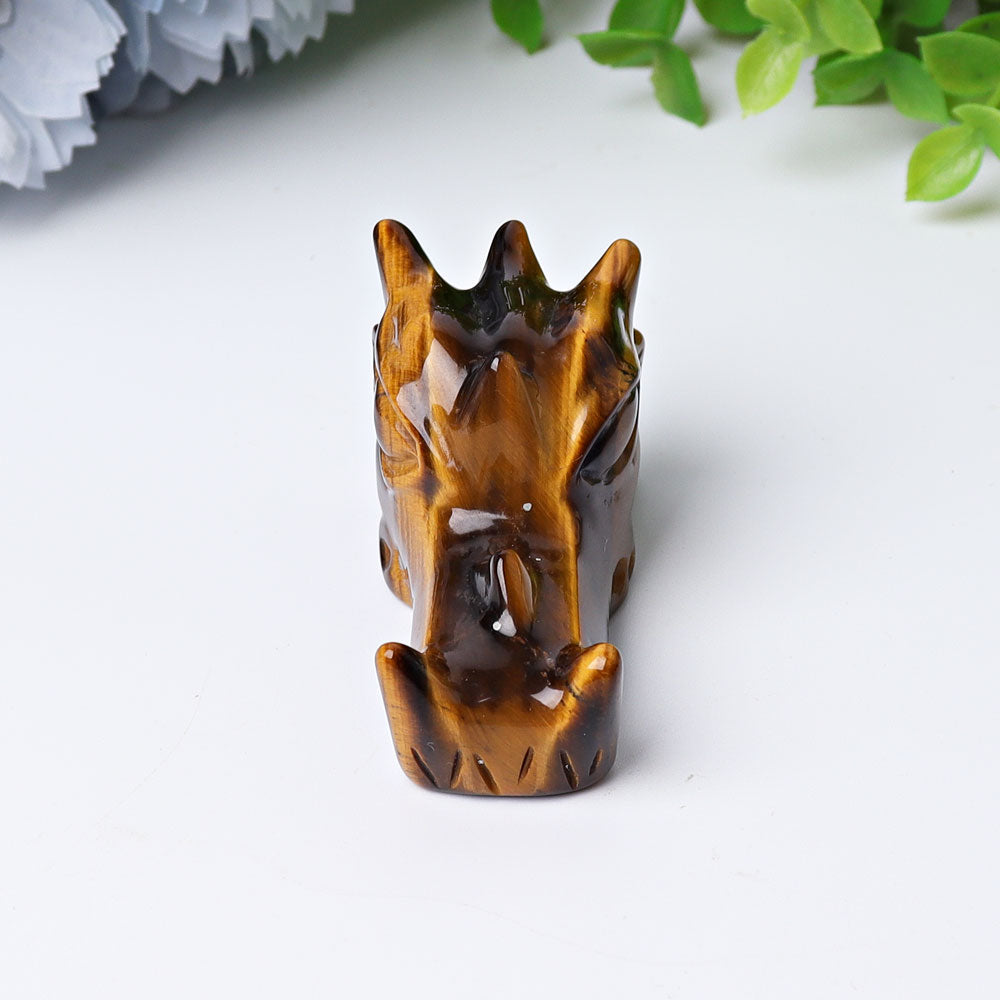 2-inch Tiger Eye Dragon Head Crystal Carving for Feng Shui