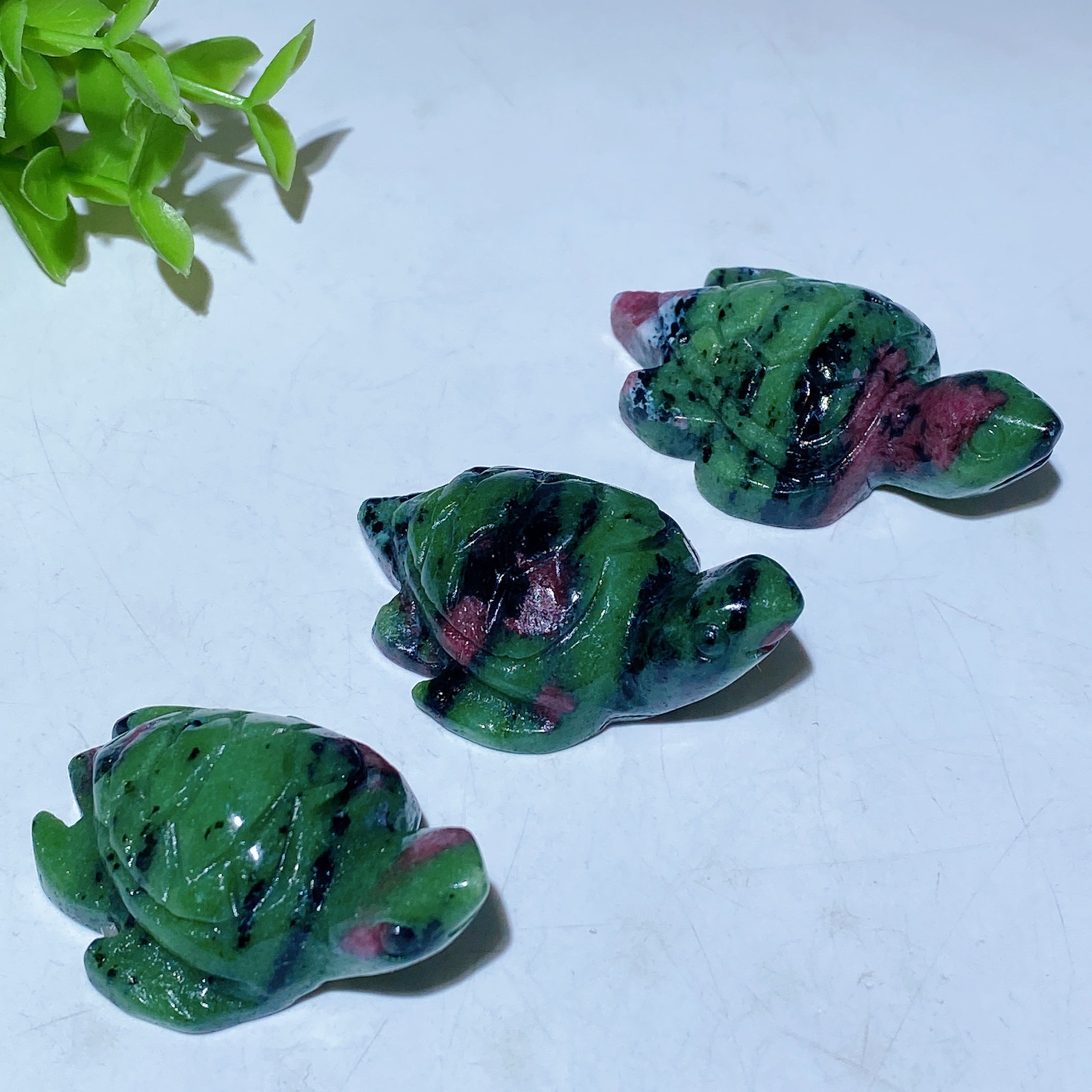 2-inch UV Reactive Ruby In Zoisite Crystal Turtle Figurine Healing Energy