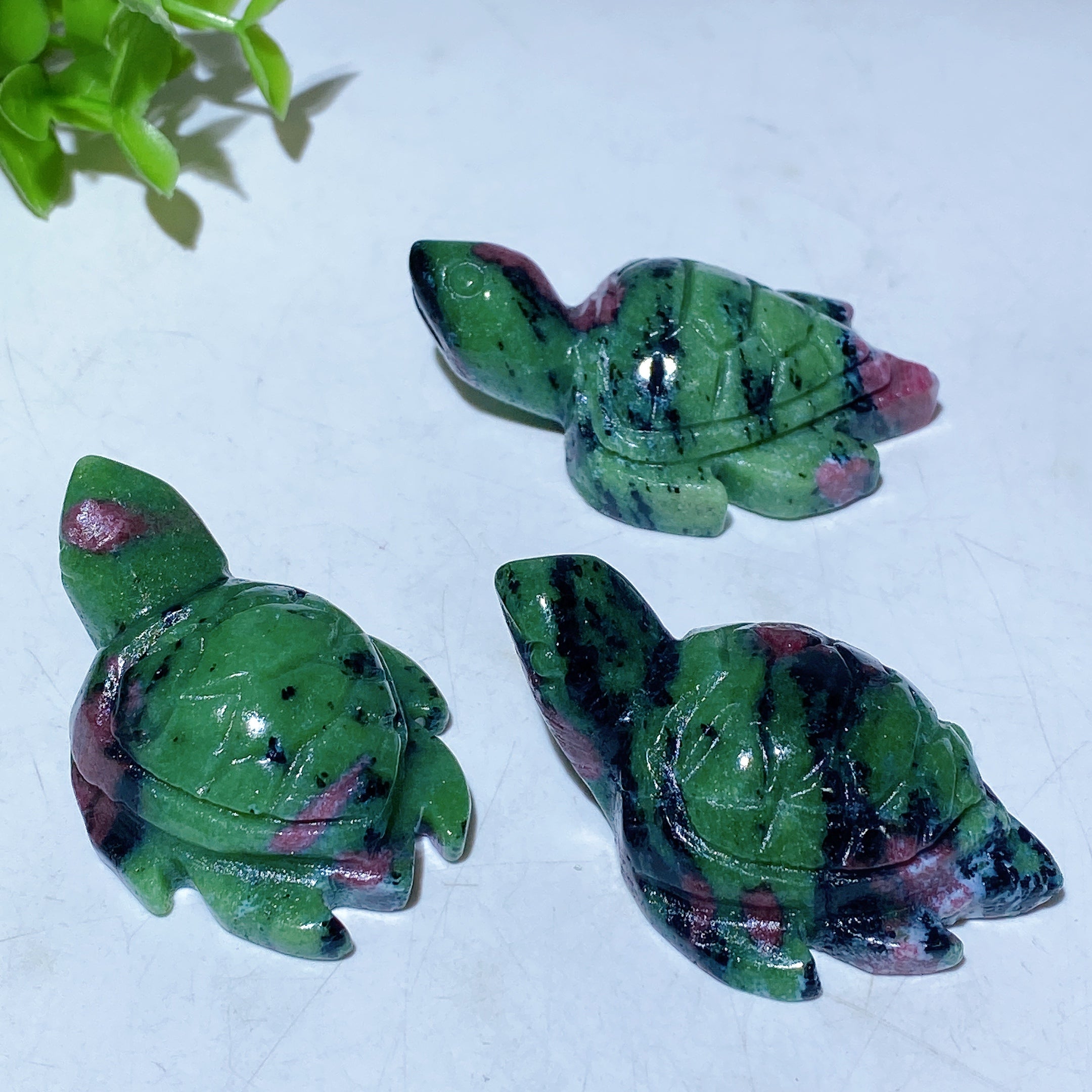2-inch UV Reactive Ruby In Zoisite Crystal Turtle Figurine Healing Energy