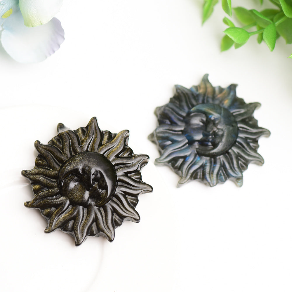 2" Labradorite & Golden Obsidian Sun Moon Crystal Figurines