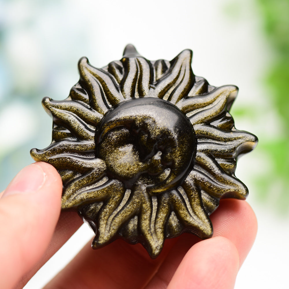 2" Labradorite & Golden Obsidian Sun Moon Crystal Figurines