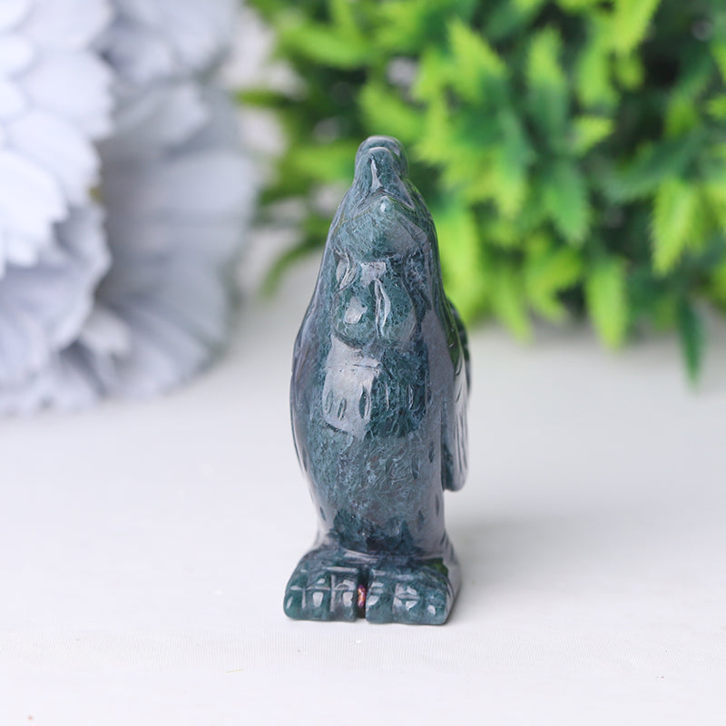 2" Moss Agate Rooster Crystal Figurine for Abundance & Healing