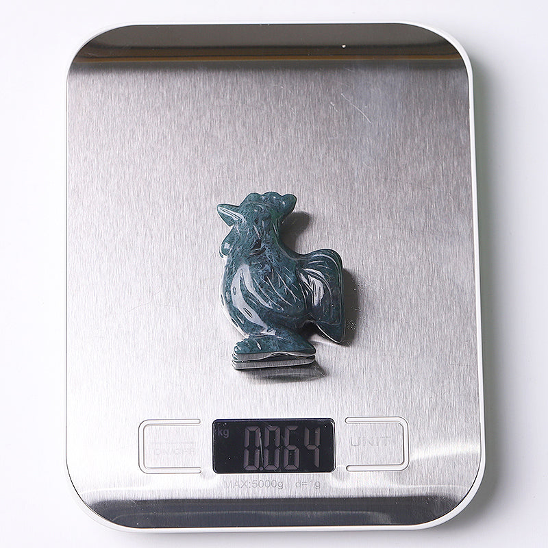 2" Moss Agate Rooster Crystal Figurine for Abundance & Healing