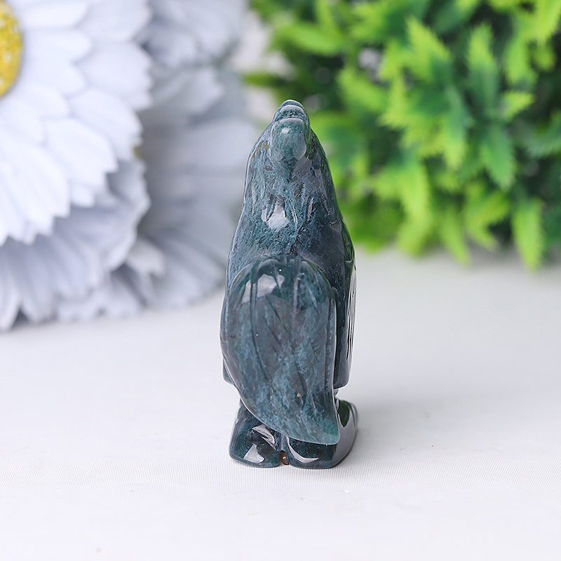 2" Moss Agate Rooster Crystal Figurine for Abundance & Healing