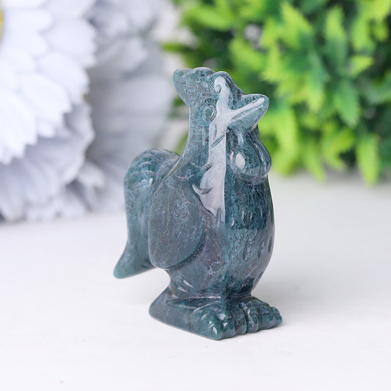 2" Moss Agate Rooster Crystal Figurine for Abundance & Healing