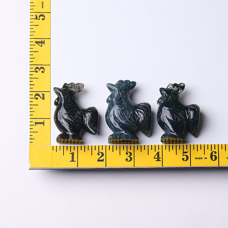 2" Moss Agate Rooster Crystal Figurine for Abundance & Healing