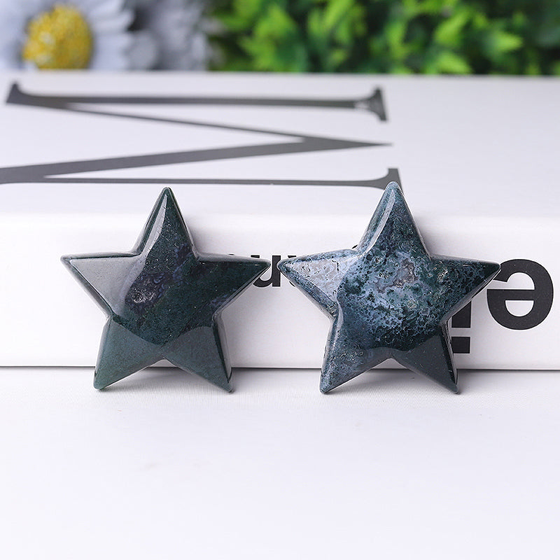 2" Moss Agate Star Crystal Carving for Abundance