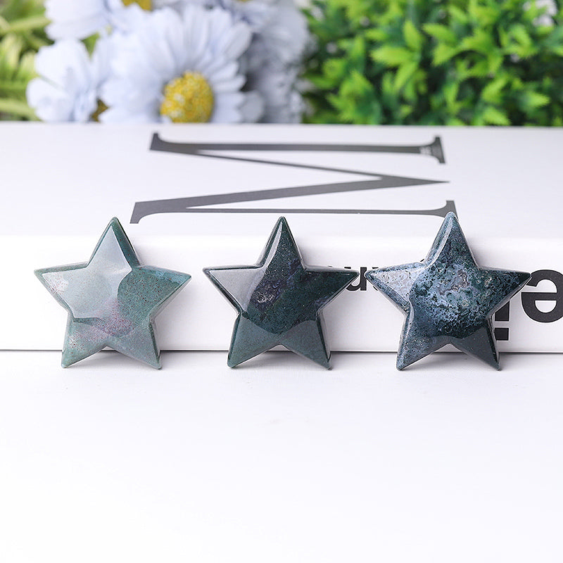 2" Moss Agate Star Crystal Carving for Abundance