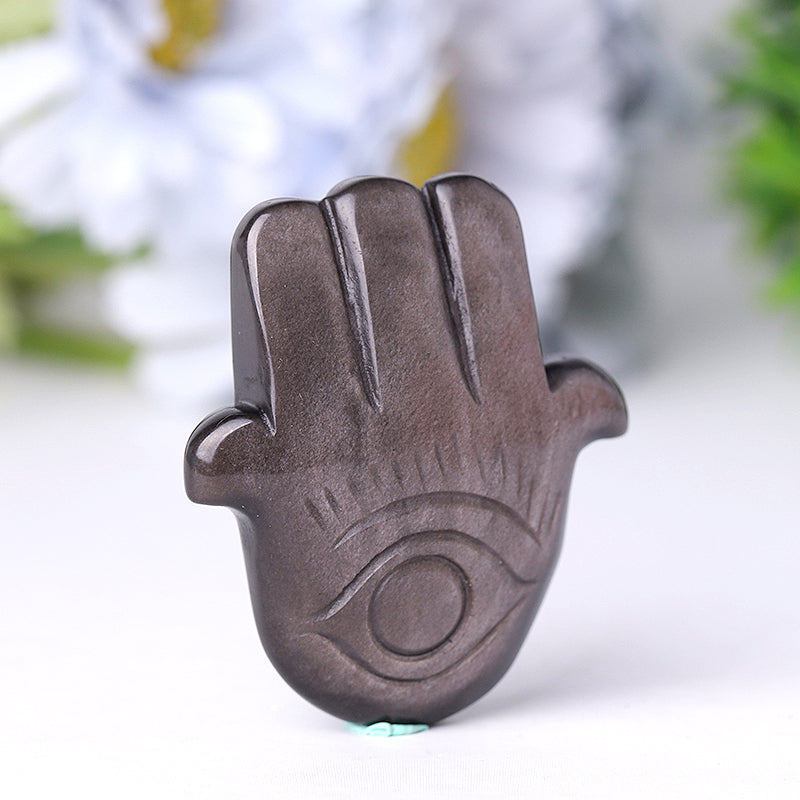 2" Obsidian Hand Figurine with Evil Eye Carving