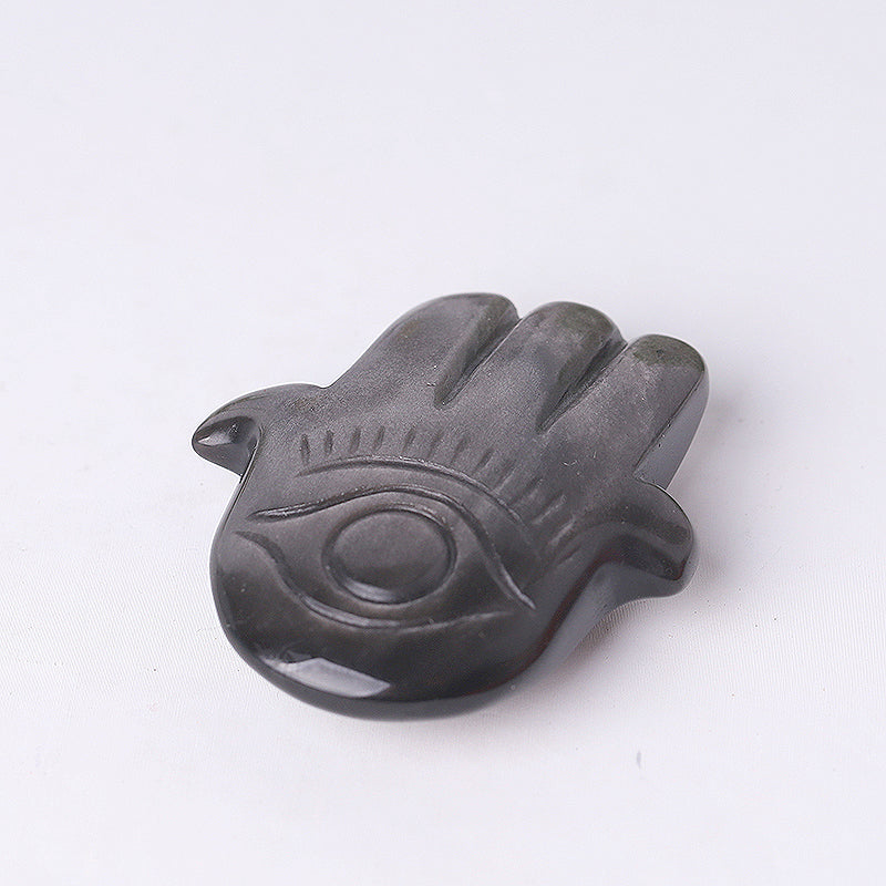 2" Obsidian Hand Figurine with Evil Eye Carving