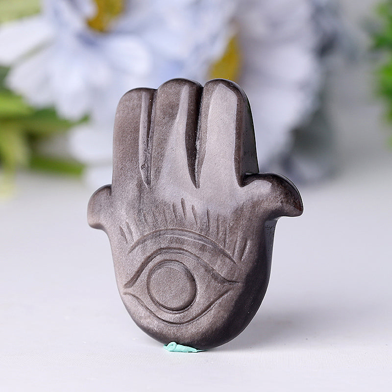 2" Obsidian Hand Figurine with Evil Eye Carving
