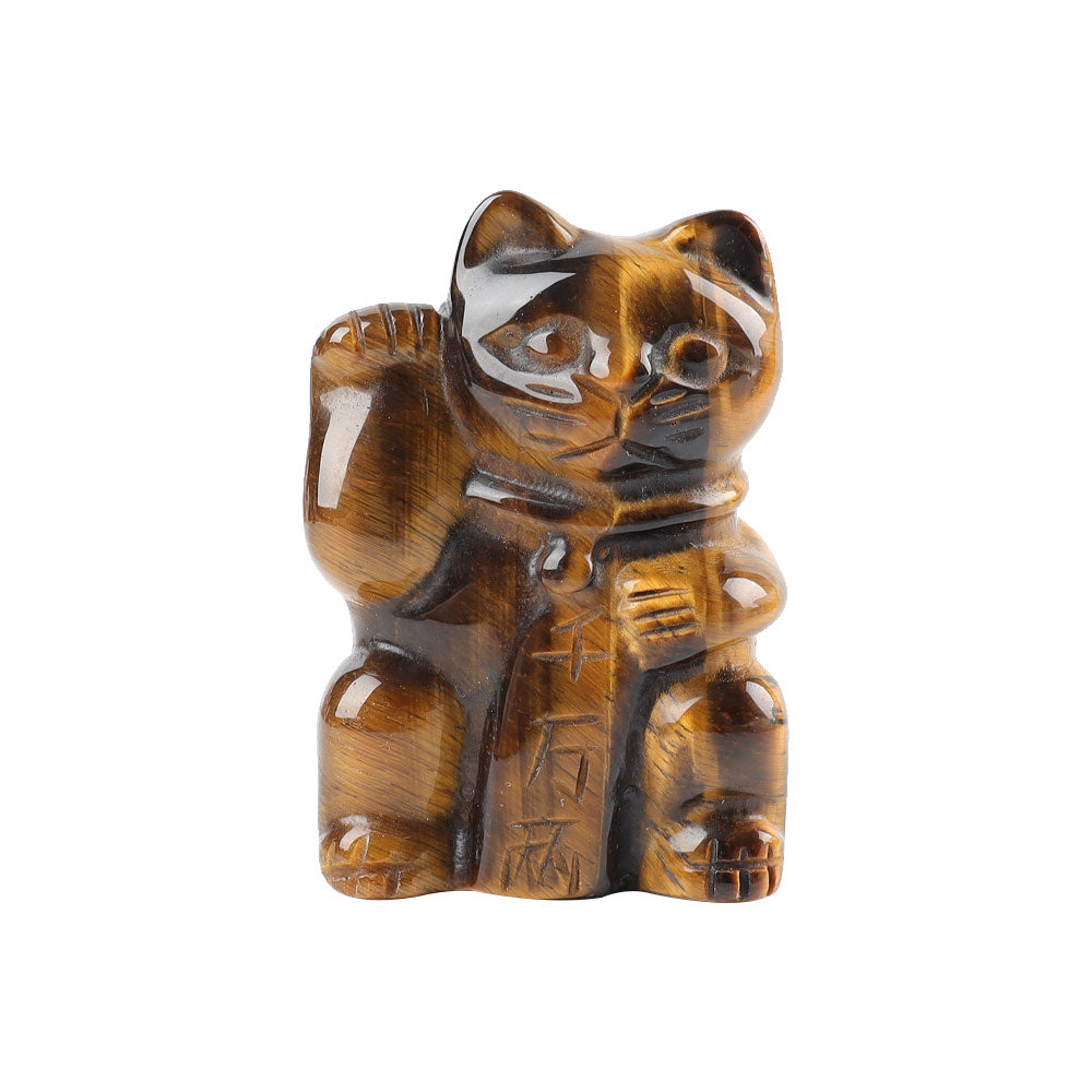 2" Tiger Eye Crystal Lucky Cat Carving for Protection