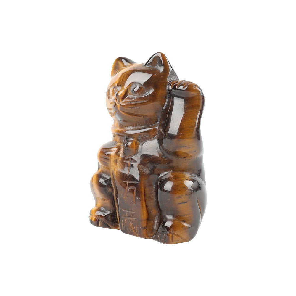 2" Tiger Eye Crystal Lucky Cat Carving for Protection
