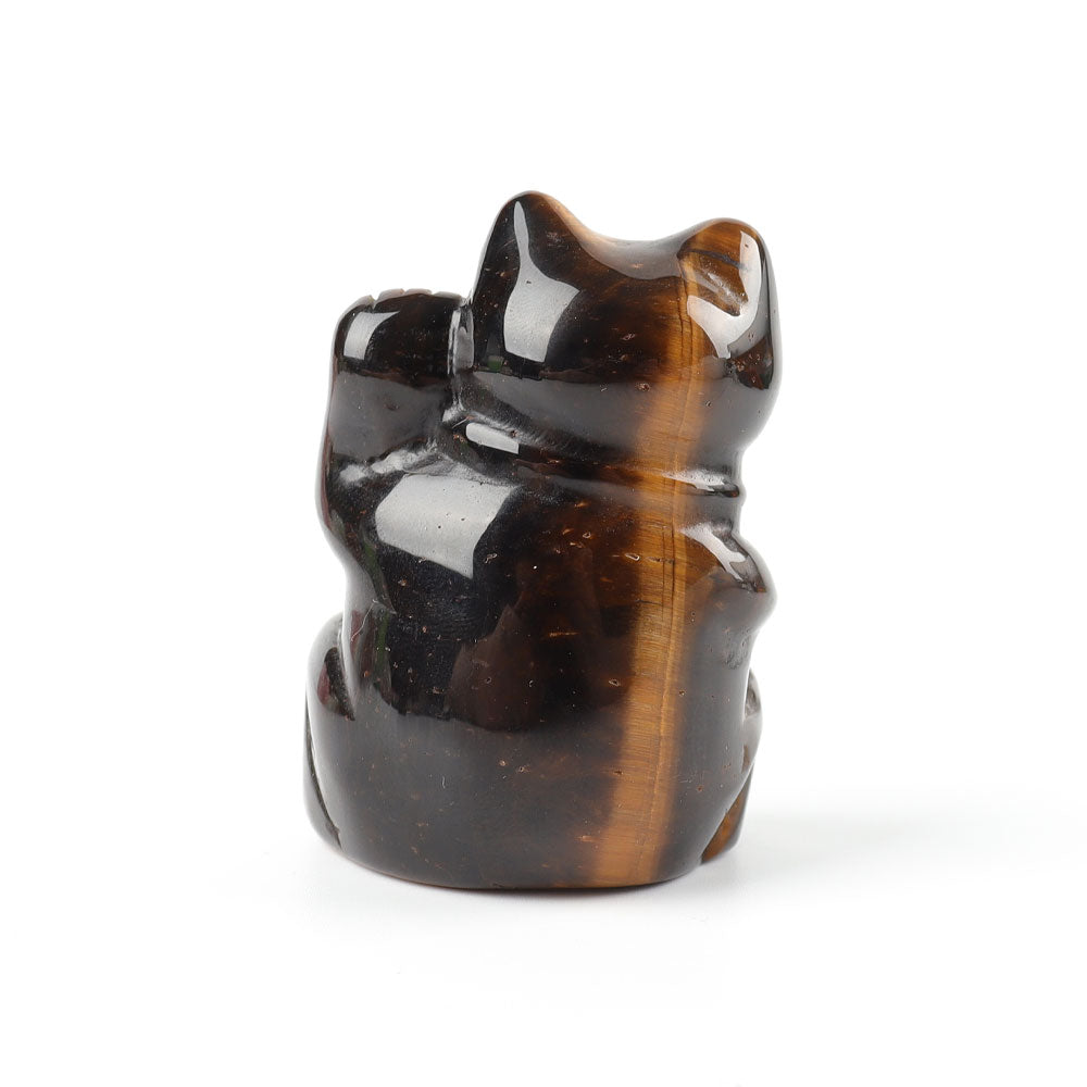 2" Tiger Eye Crystal Lucky Cat Carving for Protection