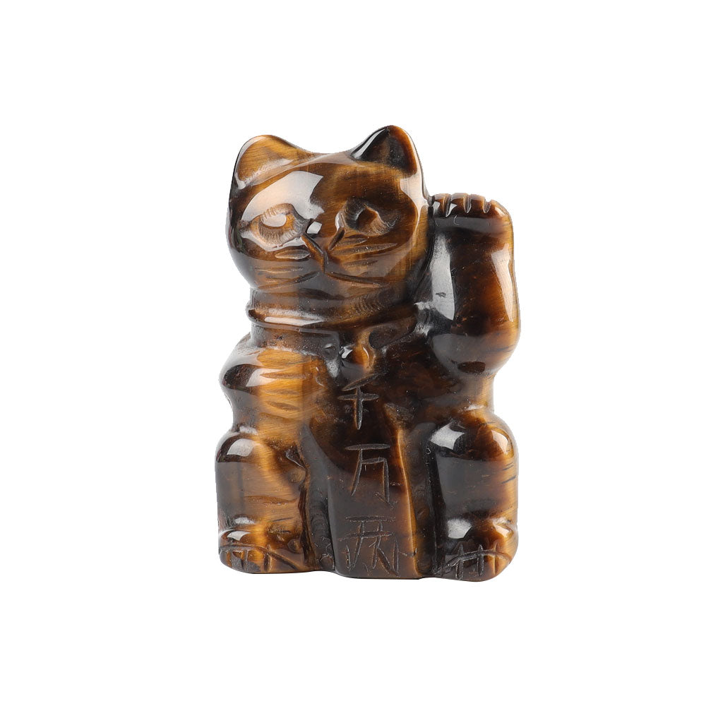 2" Tiger Eye Crystal Lucky Cat Carving for Protection