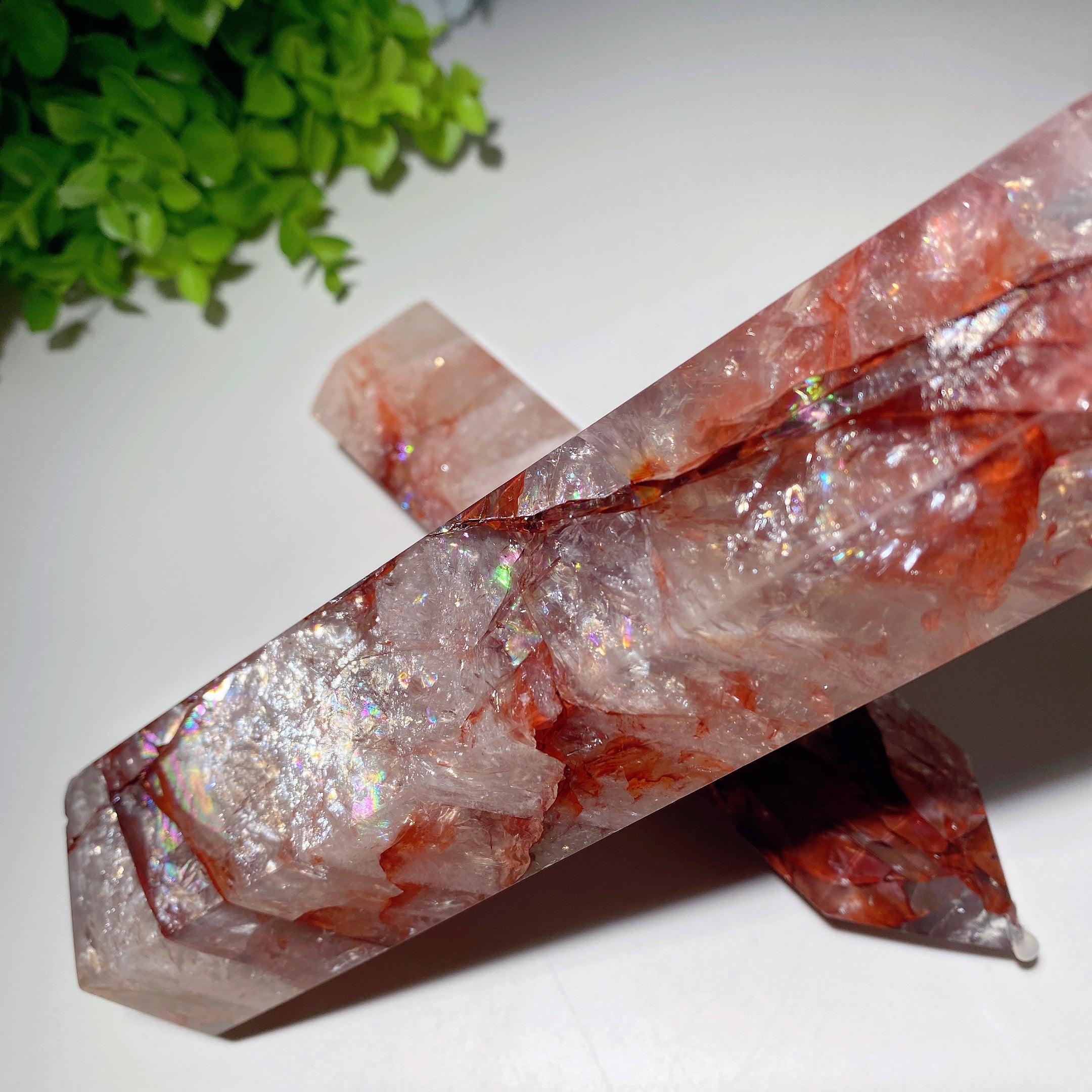20-28cm Rainbow Flash Fire Quartz Healing Tower