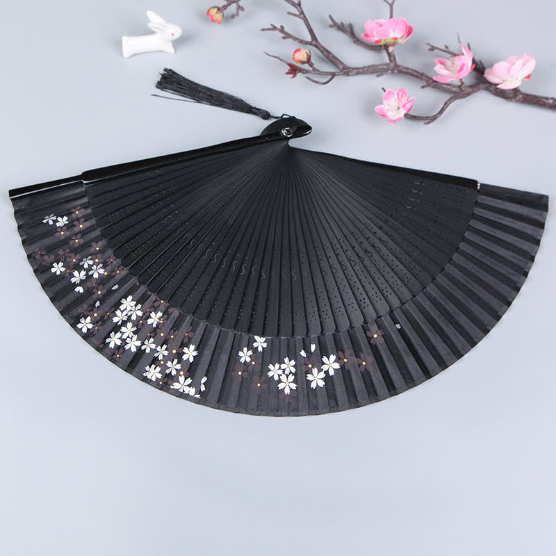 Silk Bamboo Handheld Fan 21cm with Cherry Blossom Sakura