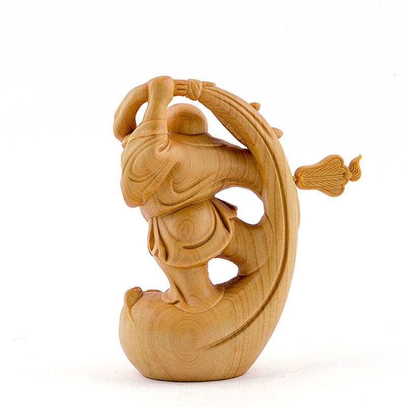 Boxwood Laughing Buddha Statue for Prosperity & Serenity