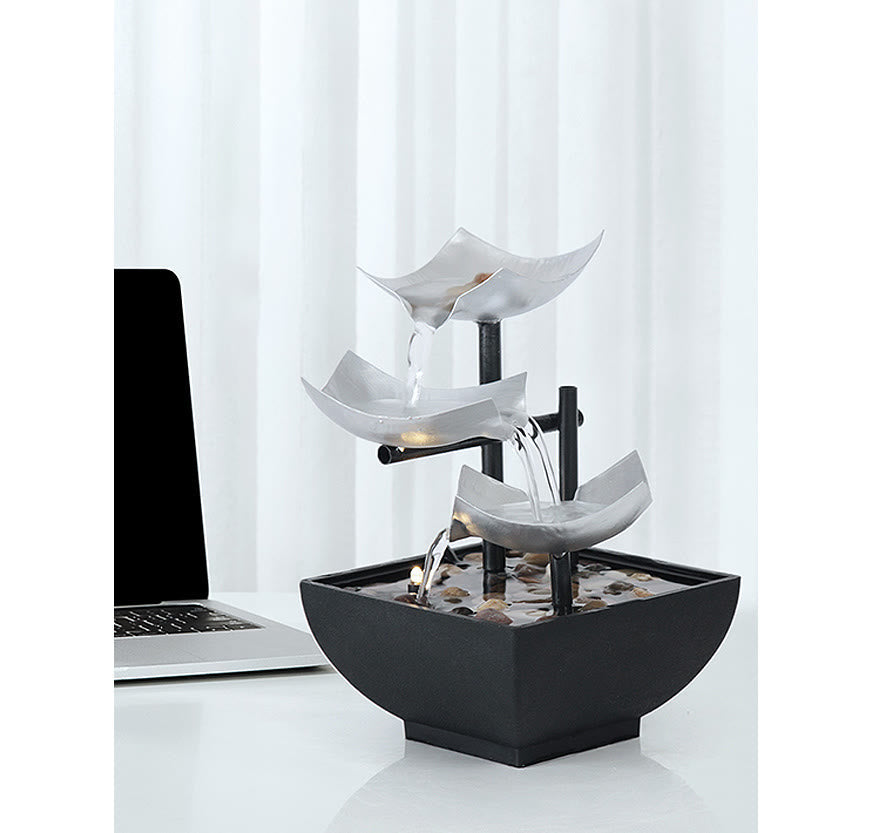 Three Layers Lotus Waterfall Fountain | Zen Tabletop Decor
