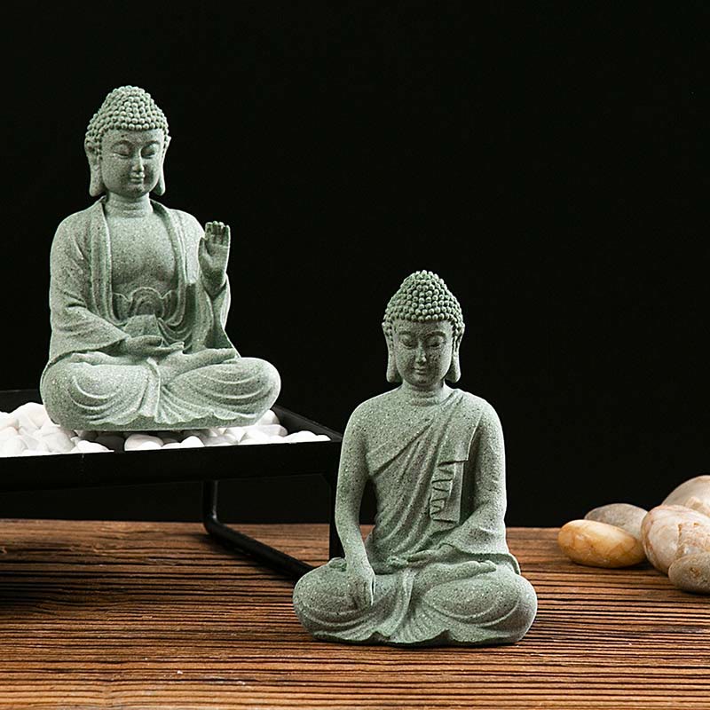 Meditation Buddha Statue Green Sandstone Serenity Symbol